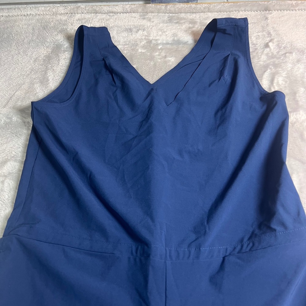NWT Title Nine Women XS Petite Round Trip V Neck Jumpsuit Blue Sleeveless 101066
